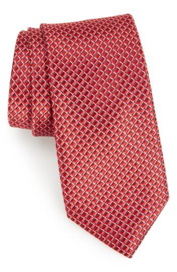 Men's Calibrate Lisgar Grid Silk Tie, Size - Red