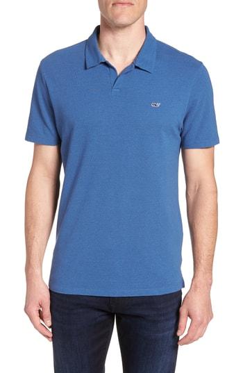 Men's Vineyard Vines Solid Linen & Cotton Polo, Size - Blue