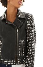 Women's Topshop Frazey Stud Biker Leather Jacket Us (fits Like 0) - Black