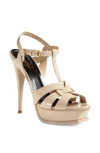 Women's Saint Laurent Tribute T-strap Platform Sandal .5us / 40.5eu - Beige