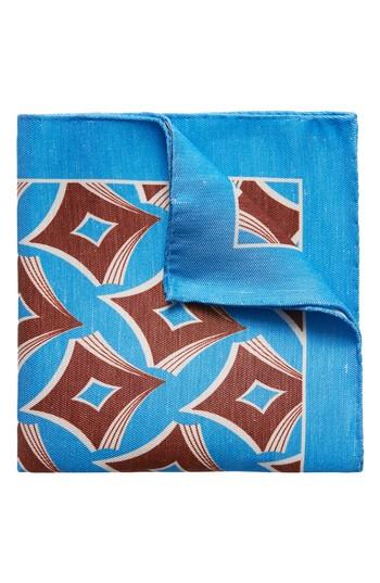 Men's Eton Geometric Linen & Silk Pocket Square, Size - Brown