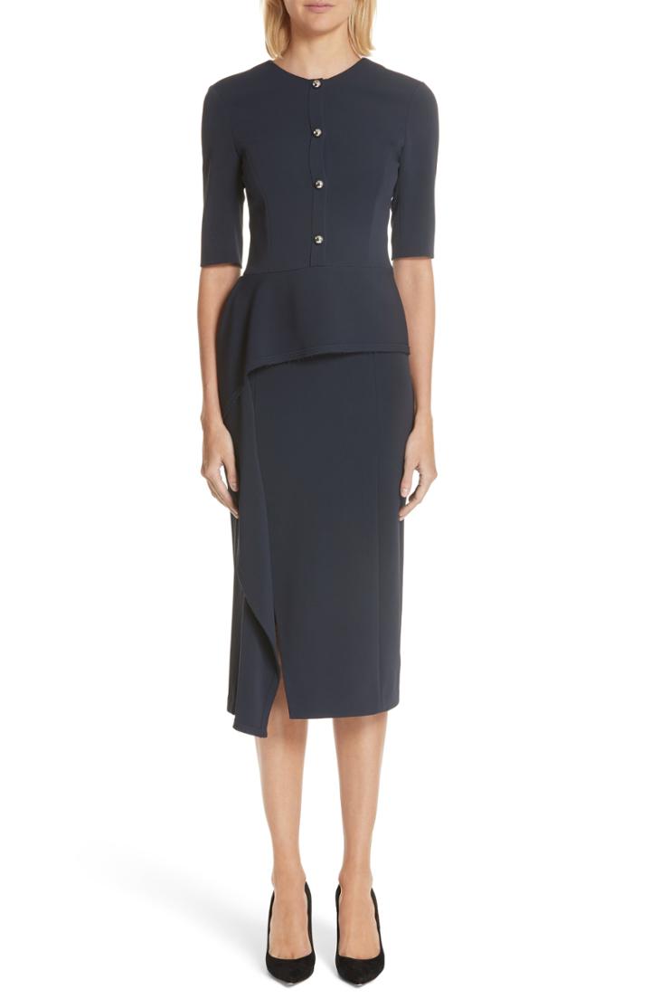 Women's Jason Wu Asymmetrical Ruffle Waist Crepe Sheath Dress - Blue