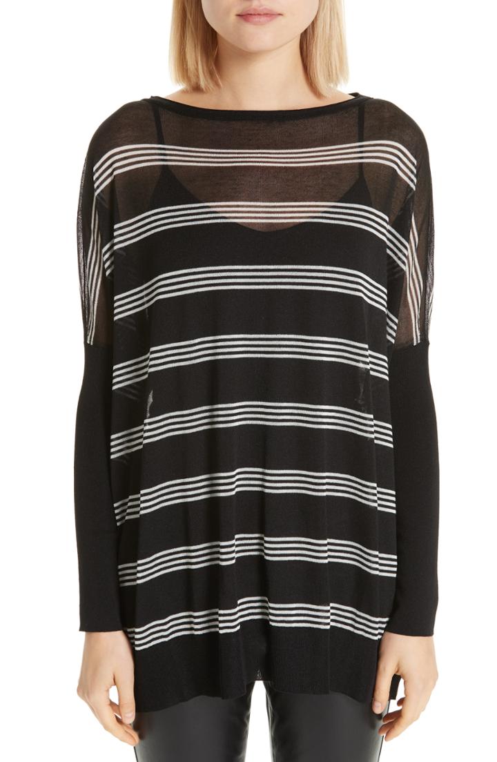 Women's Lafayette 148 New York Stripe Slouch Pullover, Size - Black