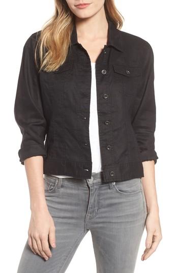 Women's Eileen Fisher Crop Organic Linen Jacket, Size - Black