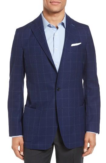 Men's Gi Capri Classic Fit Windowpane Wool Sport Coat L Eu - Blue