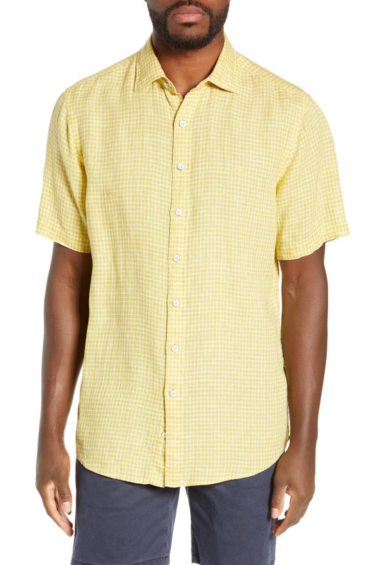 Men's Rodd & Gunn Williamson Regular Fit Linen Sport Shirt, Size - Yellow