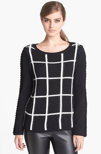 Trouve Cable Trim Grid Sweater Black/ White