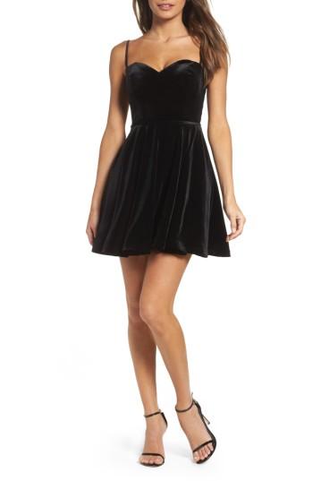 Women's La Femme Strappy Back Velvet Skater Dress - Black