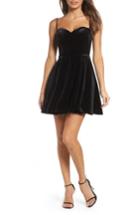 Women's La Femme Strappy Back Velvet Skater Dress - Black