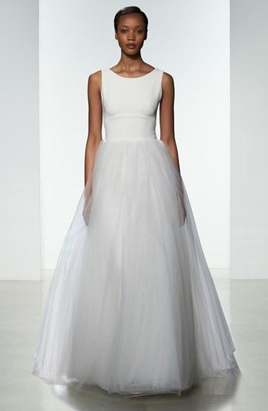 Women's Nouvelle Amsale Libby Illusion Back Crepe & Tulle Ballgown (in Stores Only)