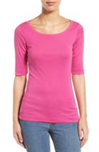 Women's Caslon Ballet Neck Cotton & Modal Knit Elbow Sleeve Tee - Pink