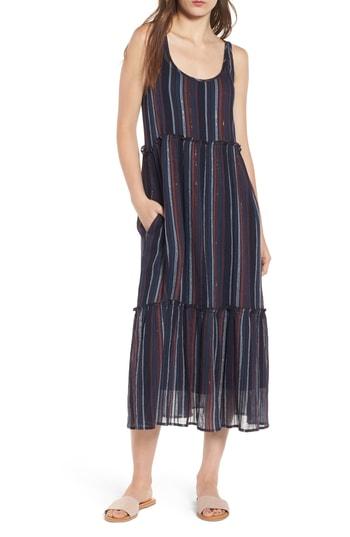 Women's Hinge Stripe Tiered Tank Dress, Size - Blue
