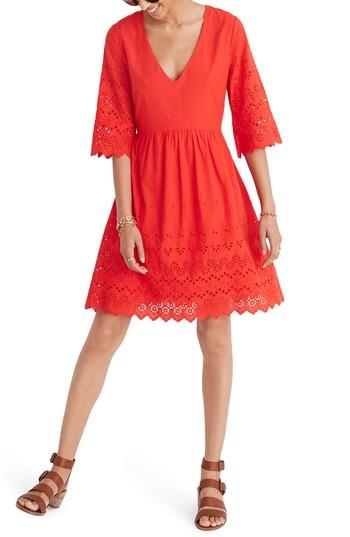 Women's Madewell Eyelet Lattice Dress - Red