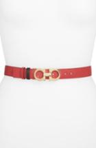 Women's Salvatore Ferragamo 'tissu' Reversible Saffiano Calfskin Leather Belt - Rosso/ Nero