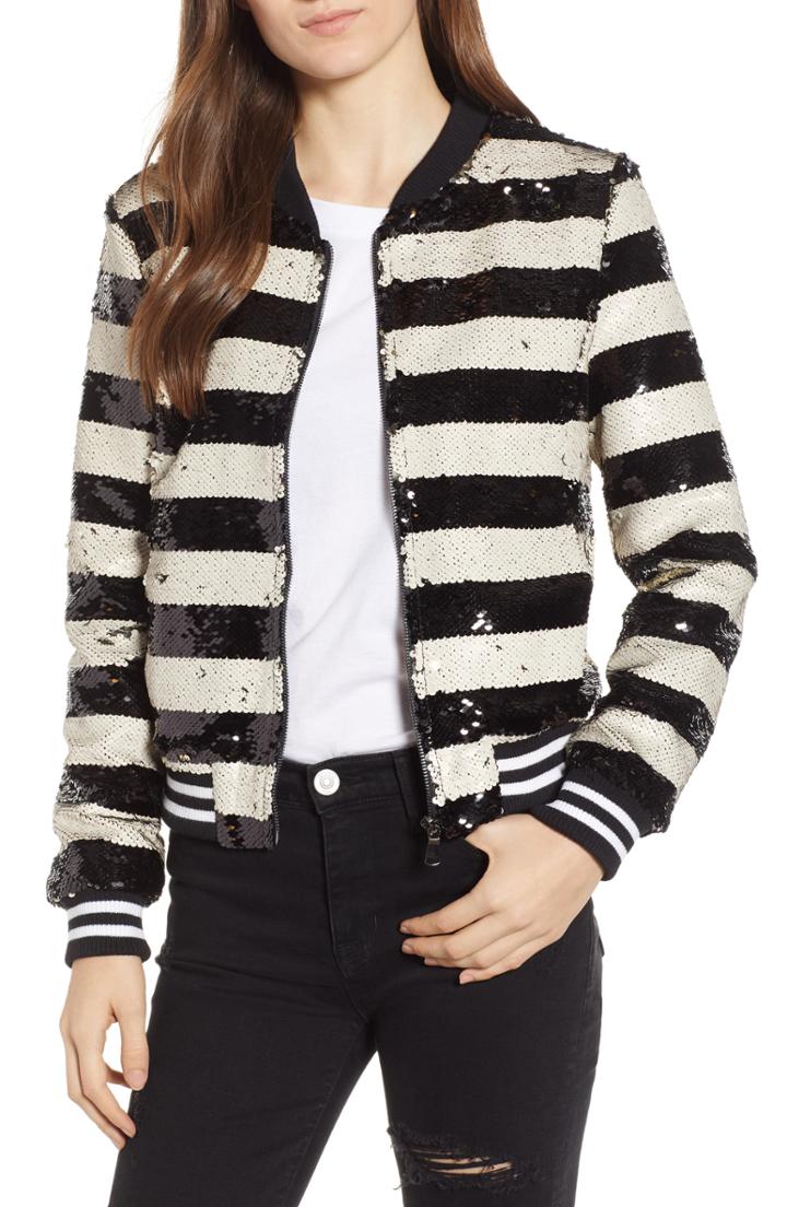Women's Vigoss Sequin Stripe Bomber Jacket