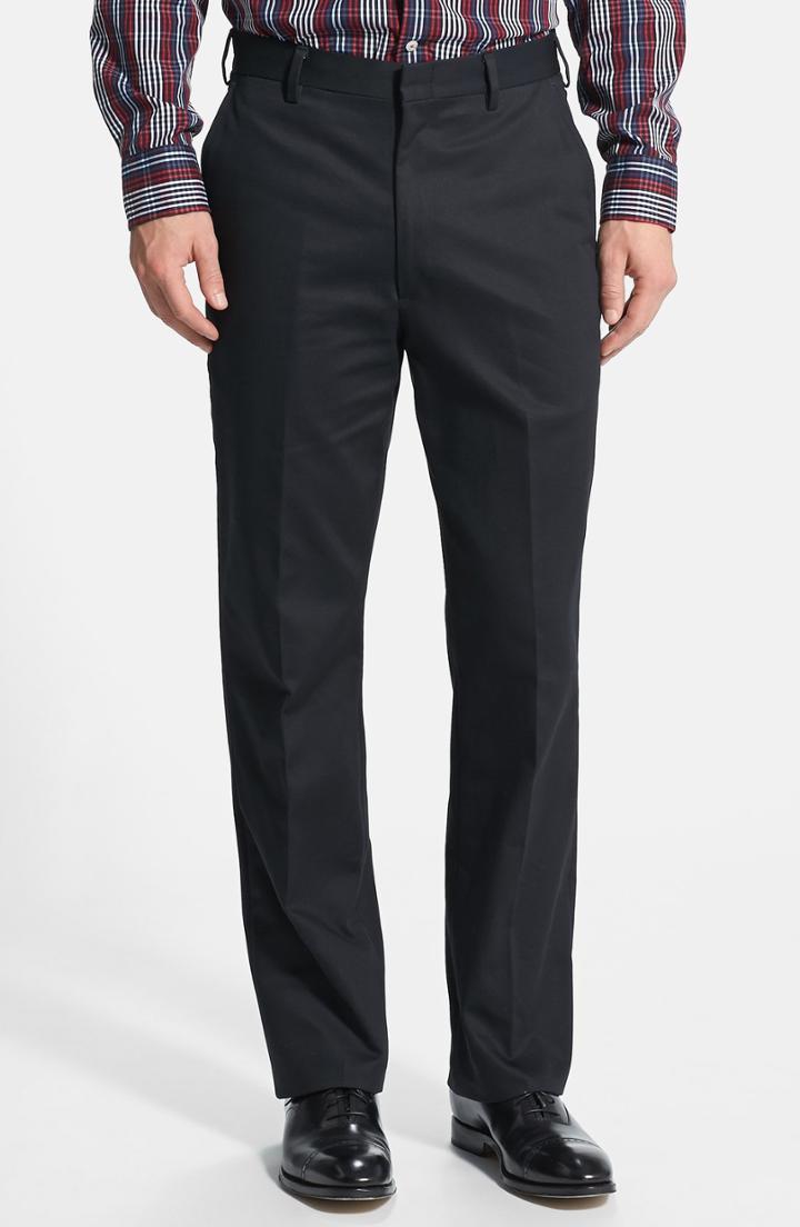 Men's Berle Flat Front Wrinkle Resistant Cotton Trousers X 30 - Black