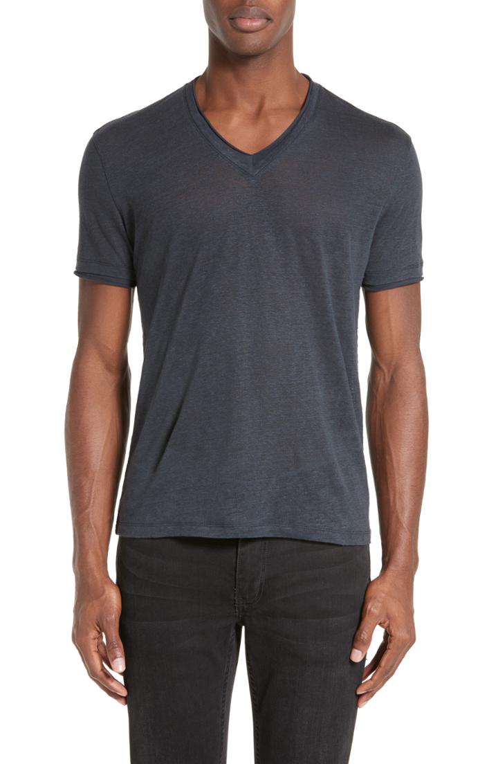 Men's John Varvatos V-neck Linen T-shirt - Blue