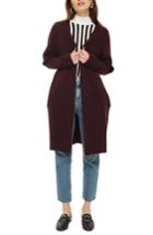 Women's Topshop Puff Sleeve Longline Cardigan Us (fits Like 0) - Purple