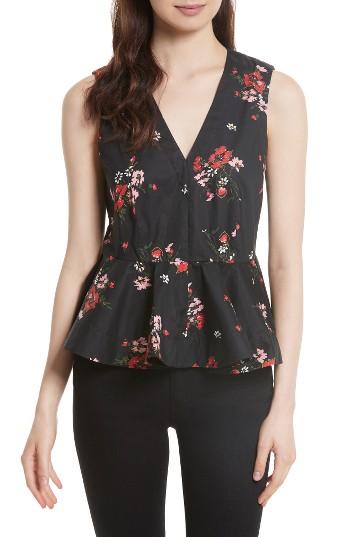 Women's Rebecca Taylor Marguerite Floral Poplin Peplum Top - Black