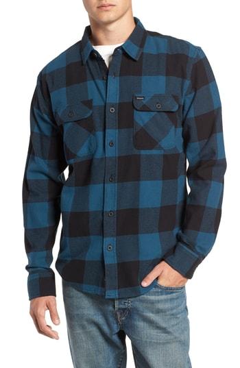 Men's Brixton Bowery Buffalo Plaid Flannel Shirt, Size - Black