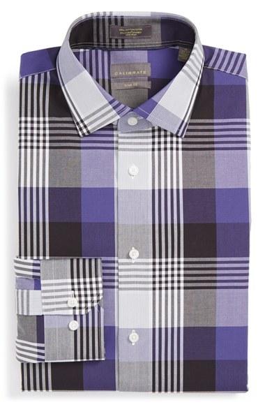 Men's Calibrate Trim Fit Non-iron Plaid Dress Shirt .5 32/33 - Purple