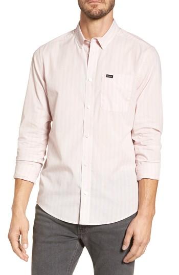 Men's Rvca Everyday Stripe Shirt, Size - Pink