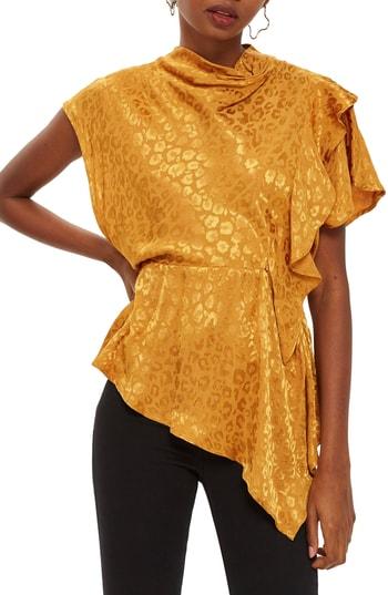 Women's Topshop Jacquard Ruffle Blouse