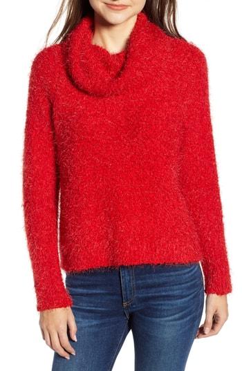 Women's Cupcakes And Cashmere Cowl Neck Boucle Sweater - Red