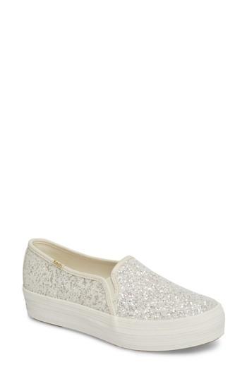 Women's Keds For Kate Spade New York Triple Decker Glitter Slip-on Sneaker M - Ivory