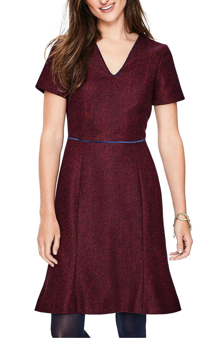 Women's Boden Albany Herringbone Tweed Wool Dress - Red