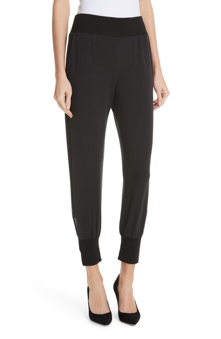Women's L'agence Elsie Silk Charmeuse Zip Hem Joggers - Black