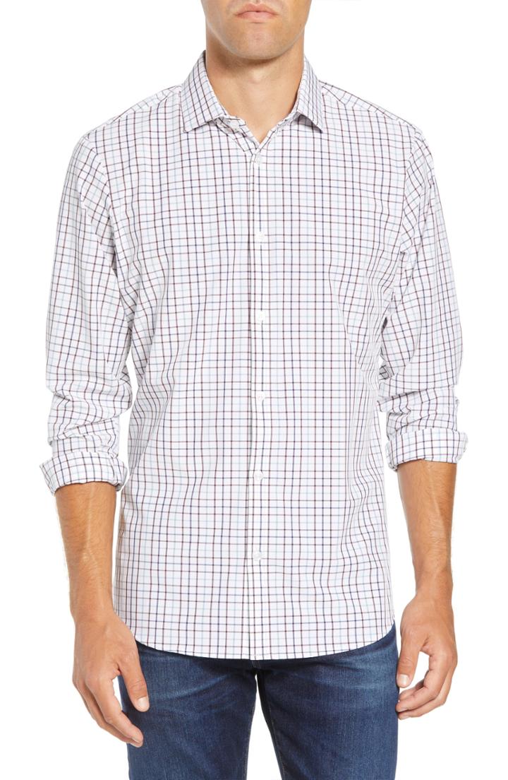 Men's Mizzen+main Ward Slim Fit Multi Check Performance Sport Shirt, Size - White