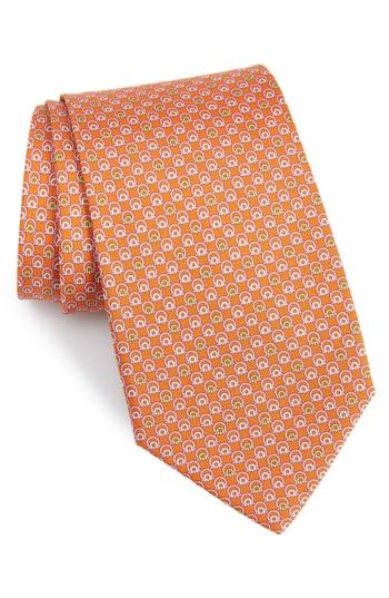 Men's Salvatore Ferragamo Estro Print Silk Tie, Size - Orange