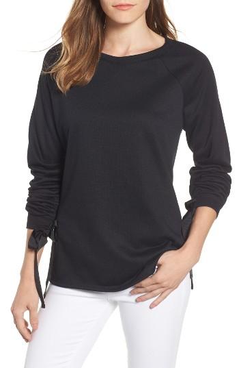 Women's Caslon Tie Ruched Sleeve Sweatshirt - Black