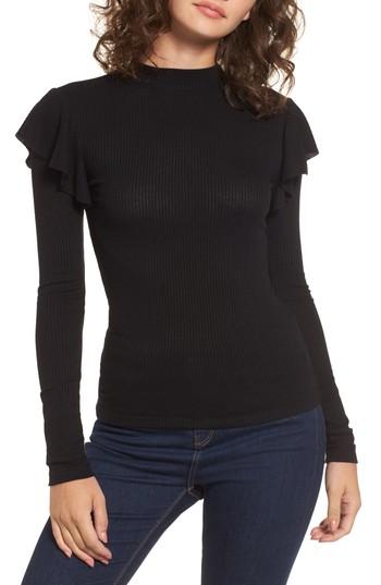 Women's Bp. Ruffle Shoulder Tee - Black