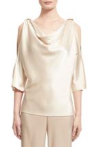 Women's St. John Collection Embellished Liquid Satin Cowl Neck Blouse