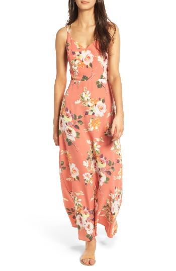 Women's Soprano Floral Strappy Back Maxi Dress - Coral