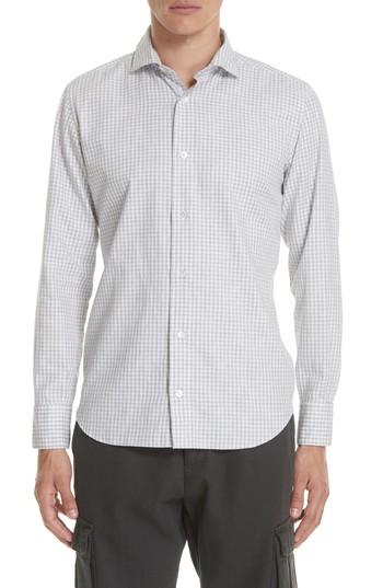 Men's Eleventy Slim Fit Check Dress Shirt - Grey