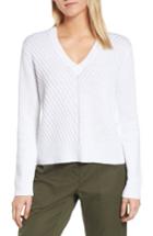Women's Nordstrom Signature Textured Front V-neck Sweater - White