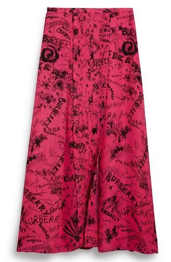 Women's Burberry Neckar Doodle Print Silk Skirt Us / 44 It - Pink