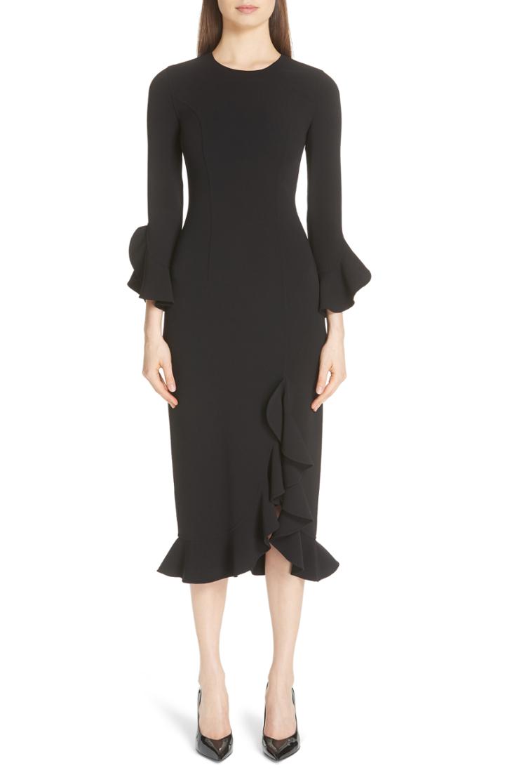 Women's Michael Kors Rumba Ruffle Trim Stretch Wool Dress - Black