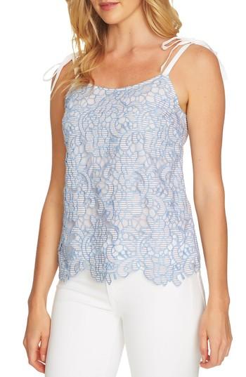 Women's Cece Embroidered Lace Tie Shoulder Top - Blue