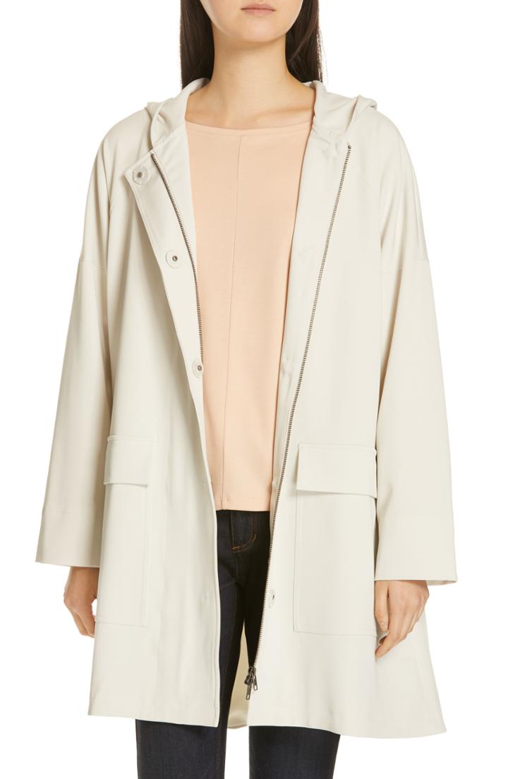 Women's Eileen Fisher Hooded A-line Coat, Size - Ivory