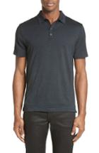 Men's John Varvatos Collection 'hampton' Stripe Silk & Cotton Polo, Size - Blue