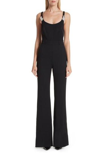 Women's Brandon Maxwell Crystal Pineapple Pebble Crepe Jumpsuit - Black