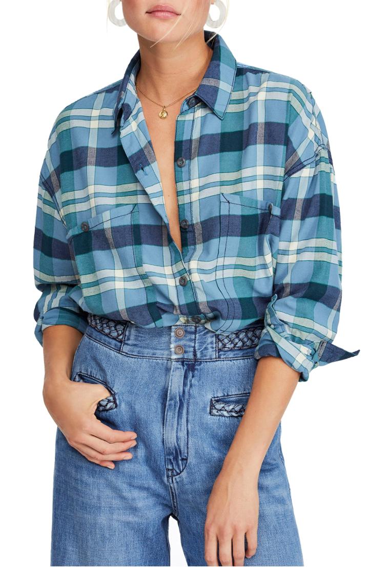Women's Free People Loveland Plaid Shirt - Blue/green