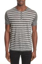 Men's John Varvatos Stripe Linen Henley T-shirt - Black