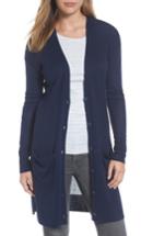 Women's Halogen Rib Knit Wool Blend Cardigan, Size - Blue