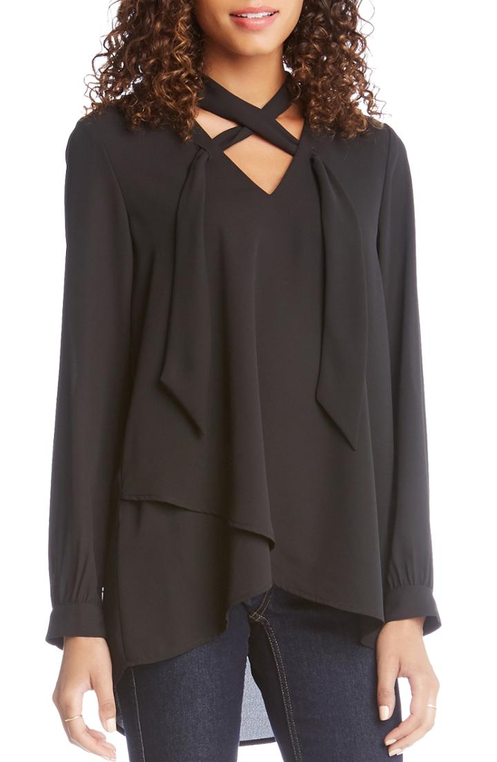 Women's Karen Kane Tie Neck Top - Black