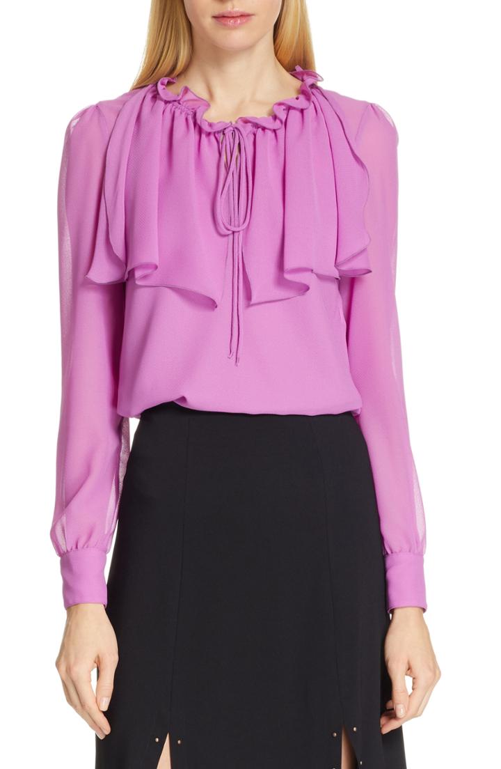 Women's See By Chloe Ruffle Neck Blouse Us / 34 Fr - Purple